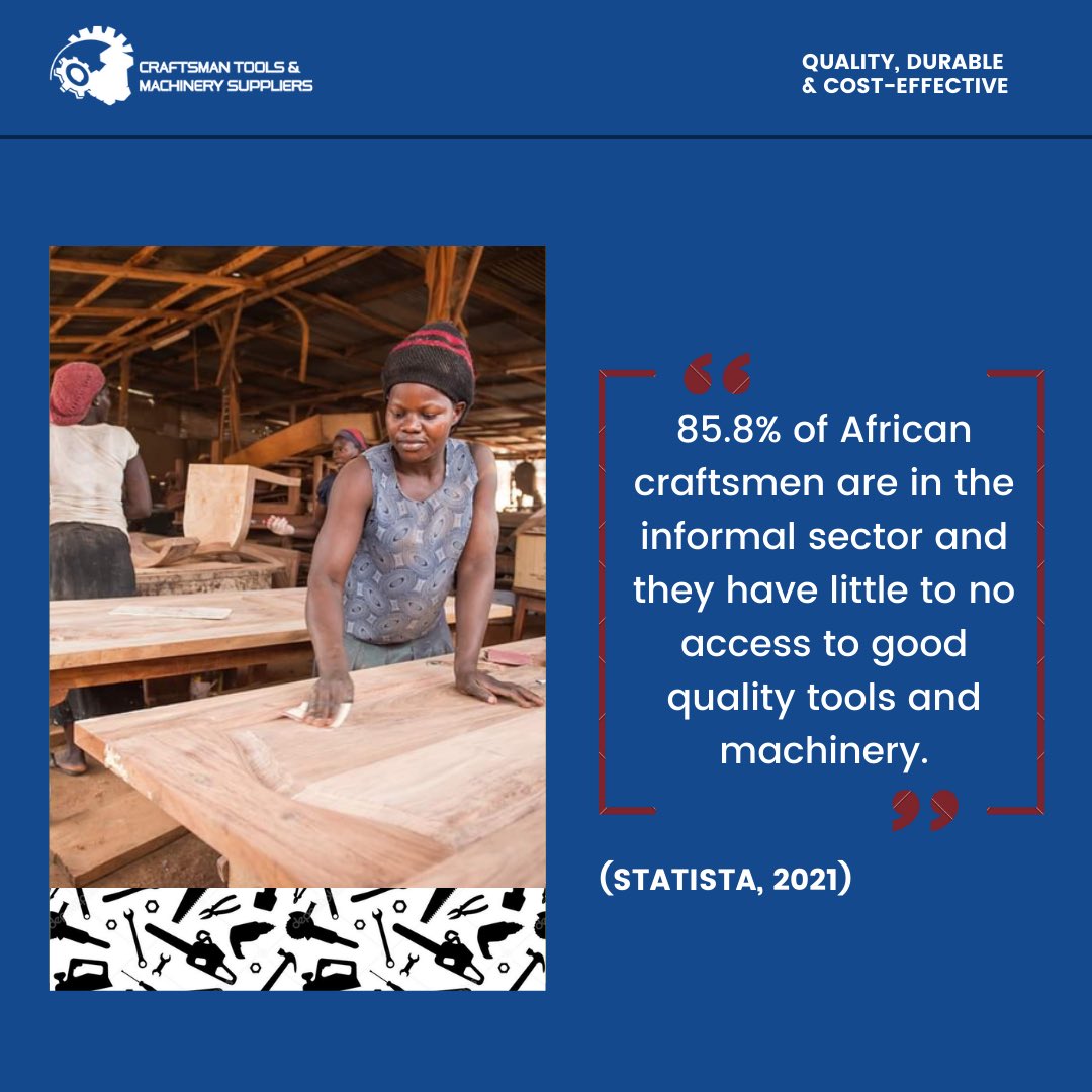 Craftsmanzw's tweet photo. Although a large majority of craftsmen still work in the informal sector, the services they provide are numerous and significant. Craftsmen tools and machinery suppliers is here to ensure that craftsmen have the tools they need to provide outstanding service. #tools #machinery https://t.co/JyuFXCYnr4