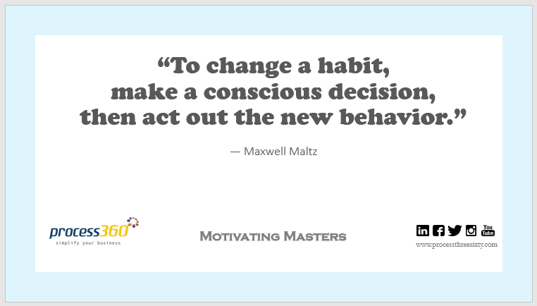 _process360's tweet image. “To change a habit, make a conscious decision, then act out the new behavior.”— Maxwell Maltz

#process360 #MotivatingMasters #DecisionMaking