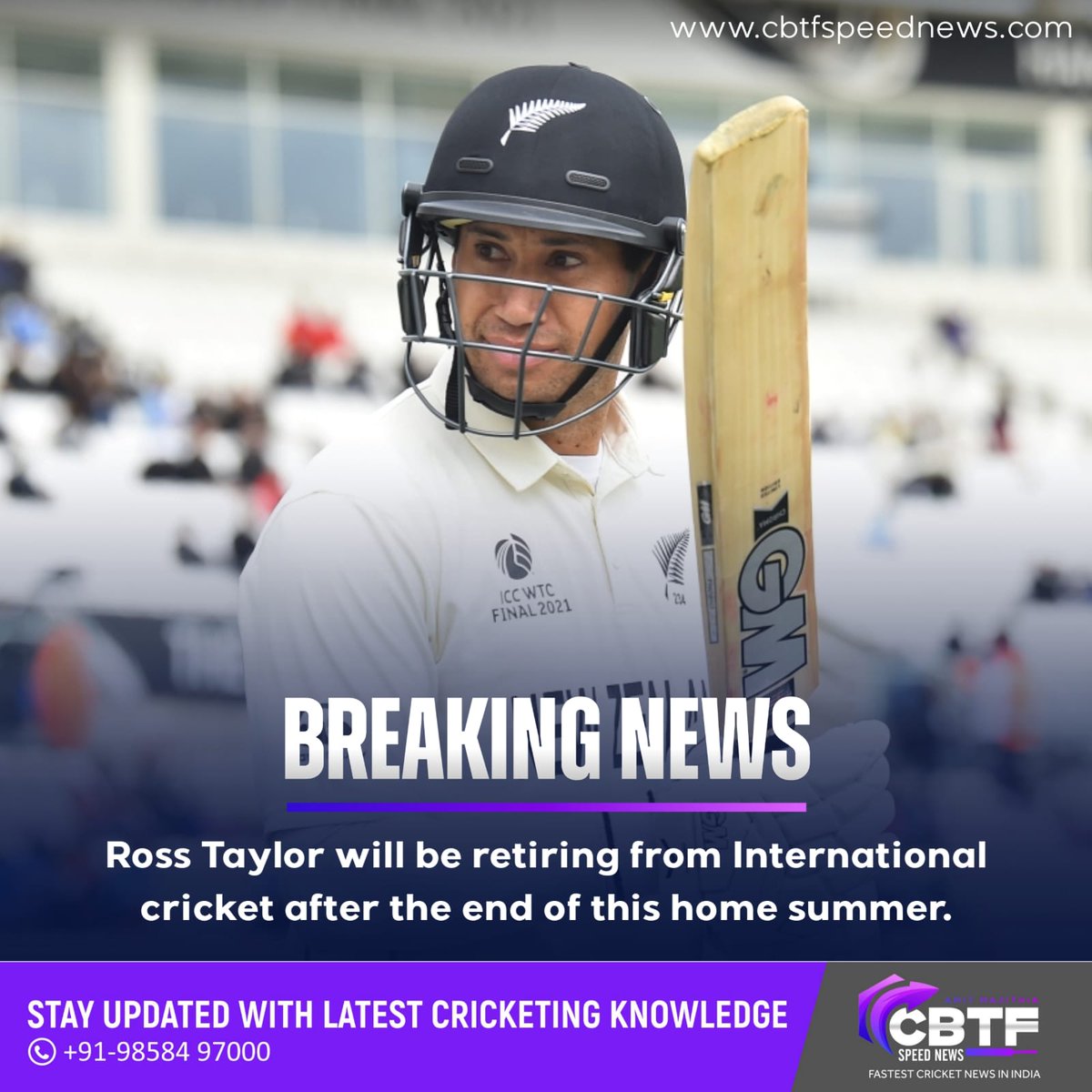 cbtfspeednews's tweet photo. Ross Taylor to retire from International Cricket after the end of this home season. https://t.co/sQwR2u6wOU