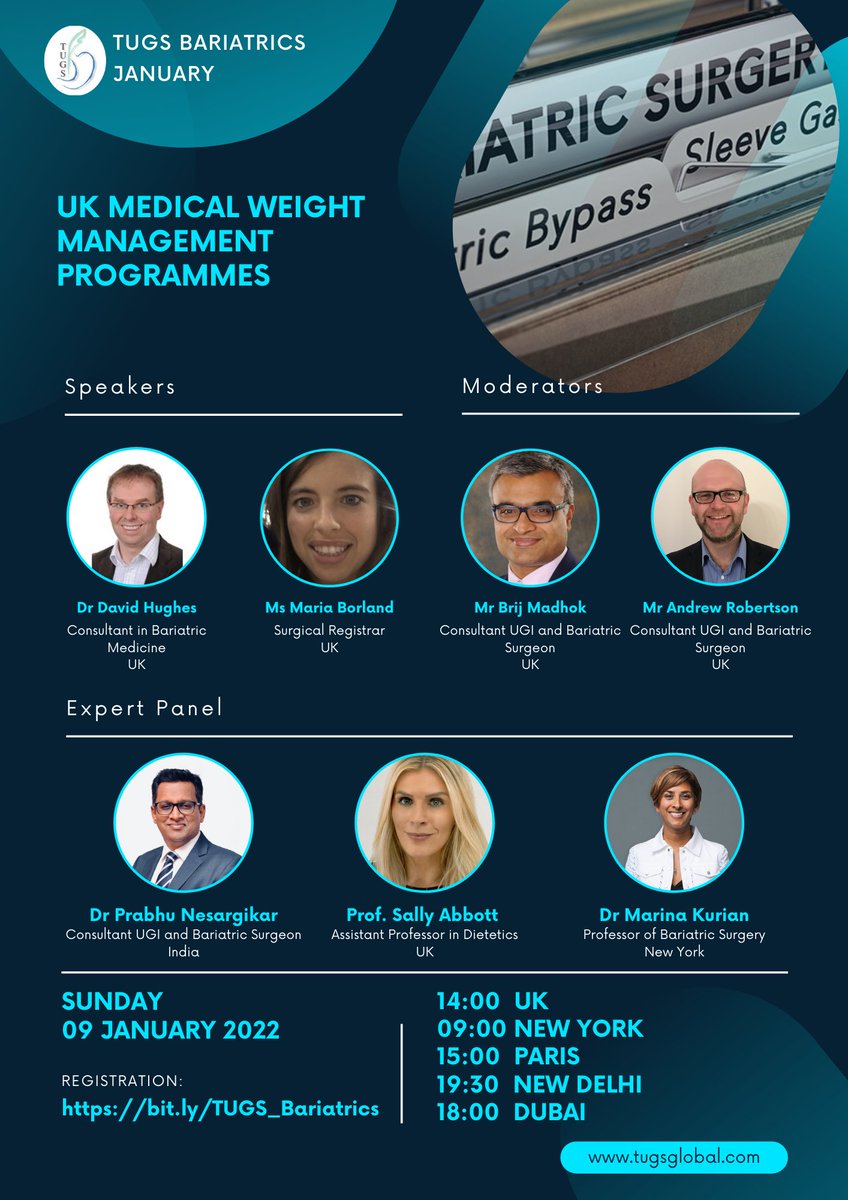 Join us on the first TUGS Bariatric event of 2022!
Do our Tier-structured pathway criteria vary amongst trusts and regions? 
Please join us and find out:
Sunday, January 9th, 2022 -  14:00 London, UK time.
 
Kindly register in advance for this meeting:
us02web.zoom.us/meeting/regist…