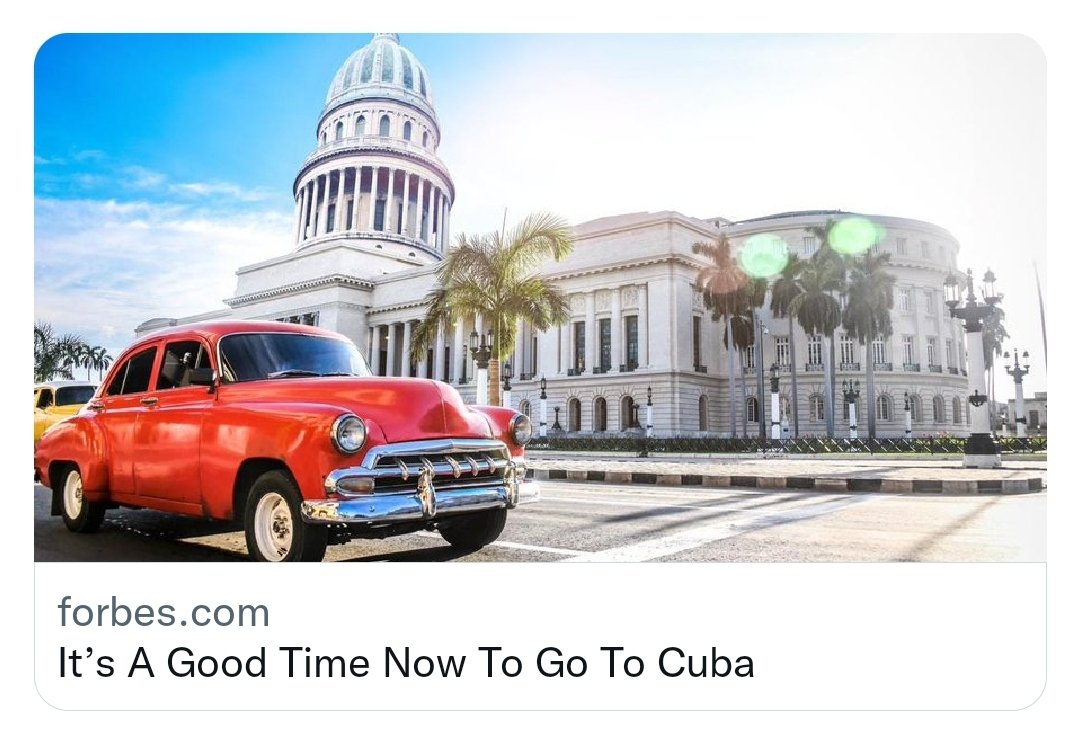 VictorDuenasCU's tweet photo. Dice @Forbes que es un buen momento para viajar a Cuba 🤣🤣🤣. Claro hombre!¡!  Con centenares de presos políticos, inseguridad y una dictadura. Sigan creyendo que la dictadura no tiene periodistas y agentes de opinión en el mundo 🤷🏻 https://t.co/3T6cFUn2Ec