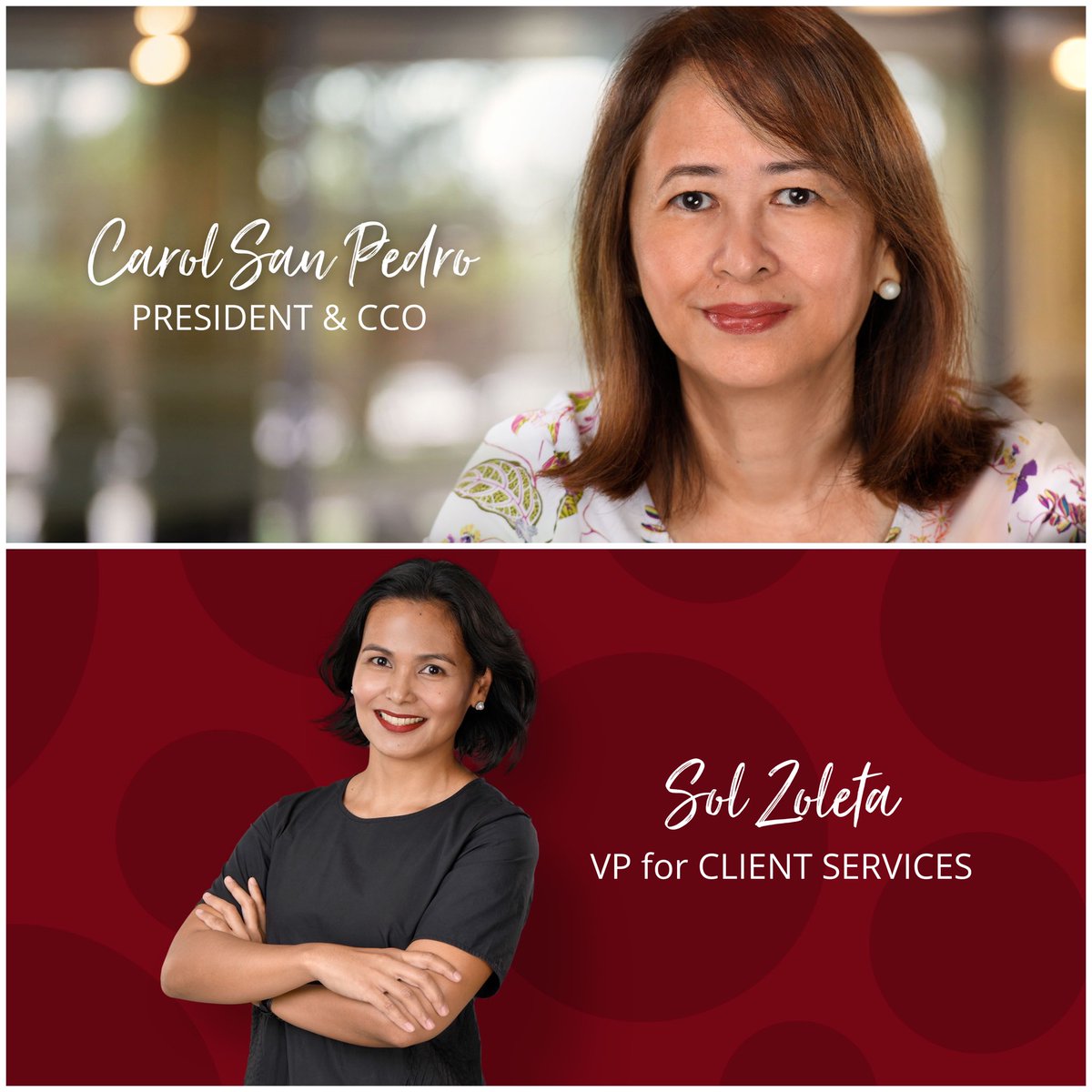 PCandV's tweet photo. At our 2021 Christmas Celebration at the Holiday Inn Rooftop, PC&amp;V Executive Chairman Juan Ariel Comia announced the promotions of Carol San Pedro to President and Chief Creative Officer and Sol Zoleta to Vice President for Client Services effective Janurary 3, 2022. #advertising https://t.co/cDcw9wexbZ