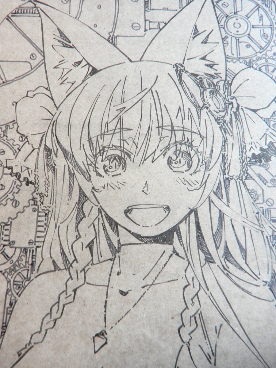 【Tシャツの紙】3枚買ったうちの最後の一枚。形が揃ってて良いのでは。
#線画 #狐娘 
