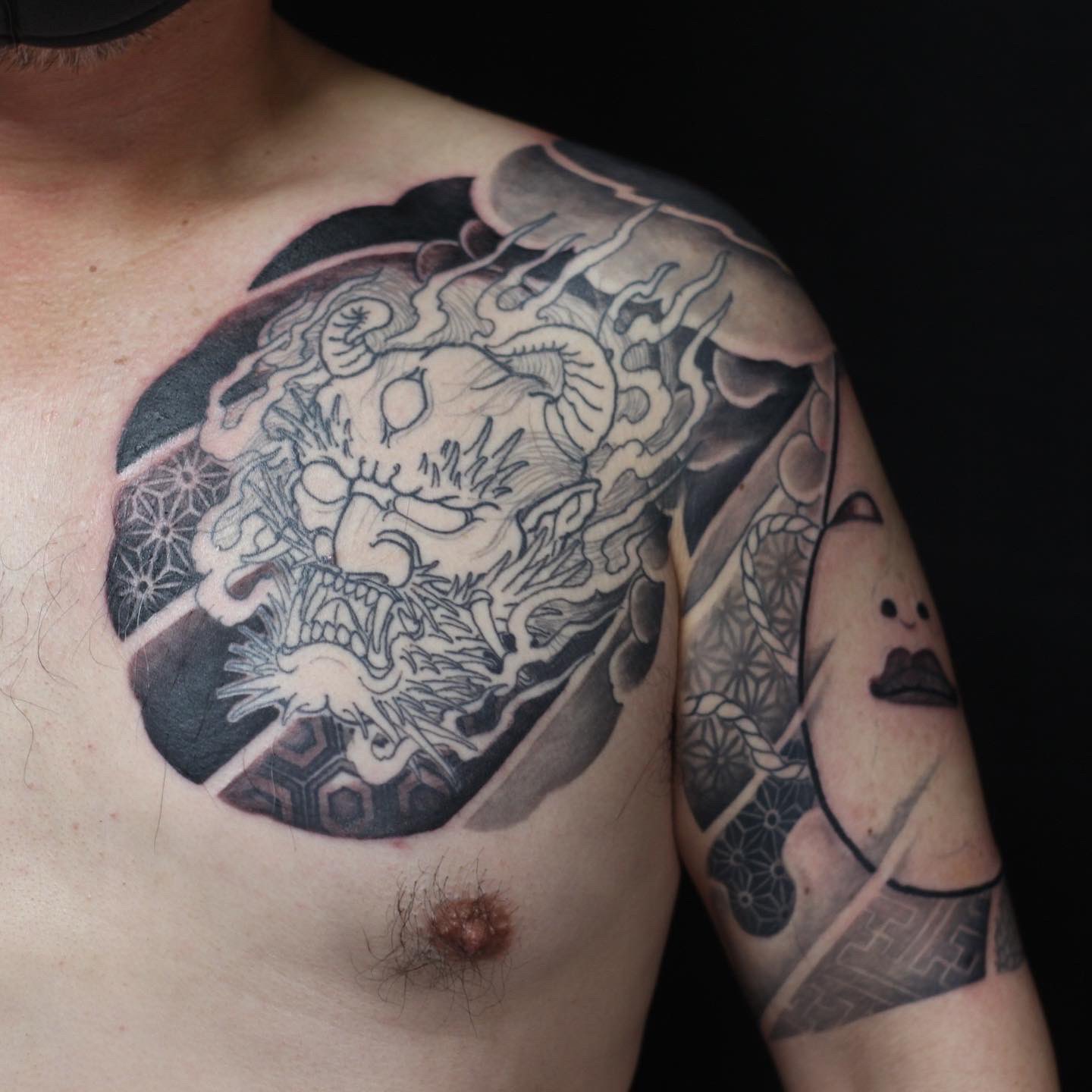 刺青師 彫写楽 Tattooist Gappi 鬼の面と小面 額が終わり 小面のボカシstart 刺青 和彫り 額 ボカシ タトゥー 和柄 鬼 小面 途中 Tattoo Wabori Irezumi Japanesetattoo Japanesestyle Tattooist Horisyaraku 神奈川 相模原 橋本 彫師