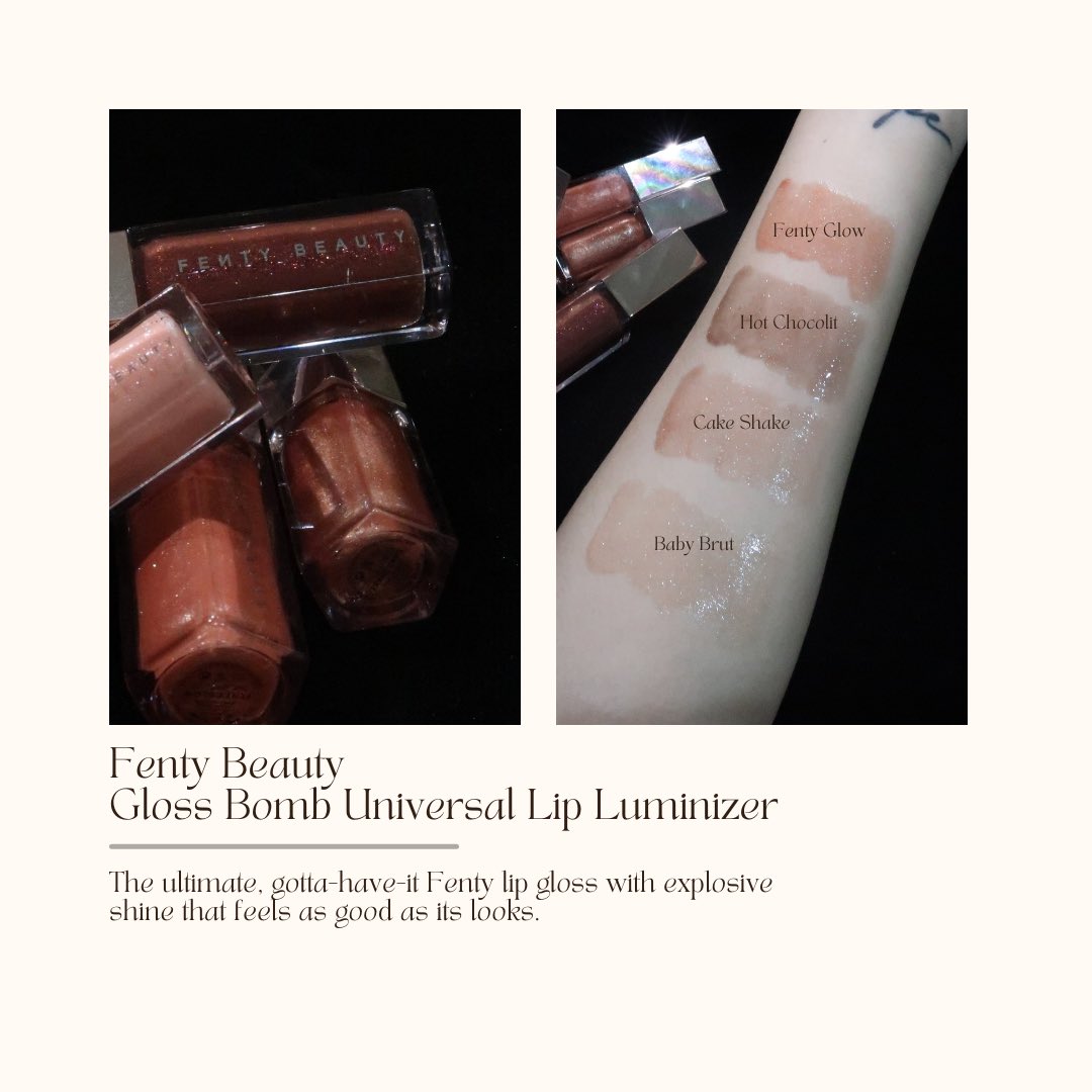 withprymn's tweet photo. — Fenty Beauty Gloss Bomb Lip Luminizer (840THB) 
all time fav และเชื่อว่าเป็น all time bestseller ใครเริ่มเข้าวงการต้องเลือกสี Fenty Glow แต่เราอยากแนะนำสี Cake Shake, Baby Brut มาก pump up ปากสวย ไม่รบกวนสีลิปสติกที่ทาไว้ด้วย ปากเจ่อ ปากสวย ต้อง Fenty เลยจ���ิงๆ https://t.co/Ohnlyy3i0d