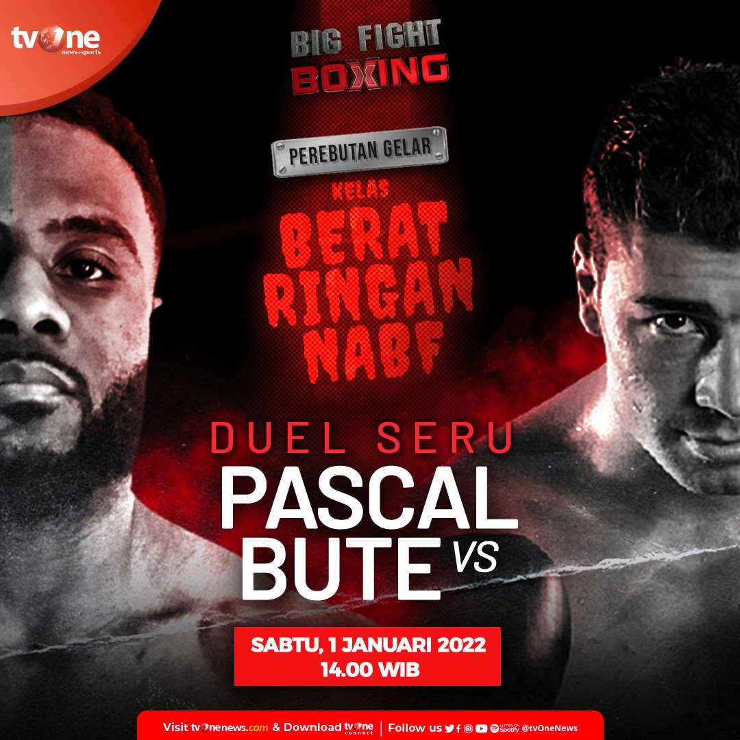 tvOneNews's tweet photo. Jangan lewatkan Big Fight Boxing: Duel Seru Perebutan Gelar, Kelas Berat Ringan NABF
Jean Pascal VS Lucian Bute
Live Sabtu, 1 Januari 2022 jam 14.00 WIB hanya di
tvOne & streaming https://t.co/0bg18ueDMe.
#LiveWorldBoxing #tvOneSports https://t.co/5nY7UOyhEp