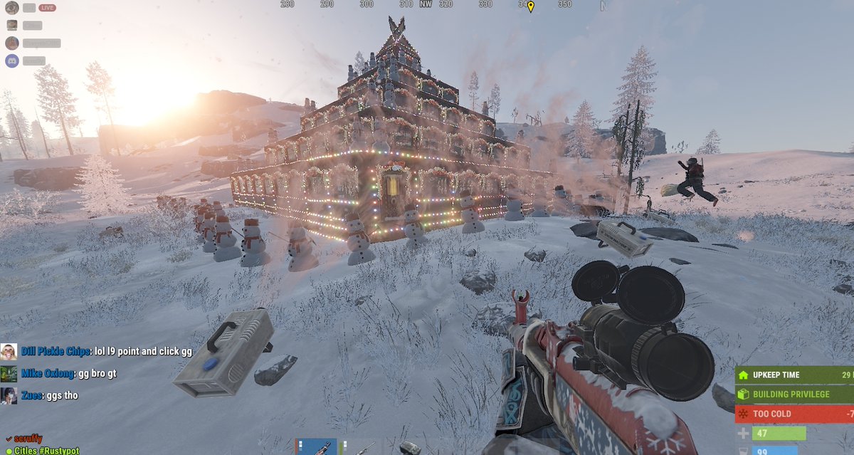 powerhausgg's tweet image. Merry #Rustmas from #POWERHAUS! Our Christmas Tree Base is still up and strong on Spoonkid 2x Quad Server, come check it out! Grid R15.  Next wipe we go bigger and better, v2.0 otw! Citles/Scruffy/ET/Gary.vee team. #Rustmas2021