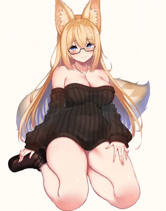 巨乳縦セタ狐耳メガネ娘さん #狐耳 #メガネ https://t.co/uj6KskN1GT 