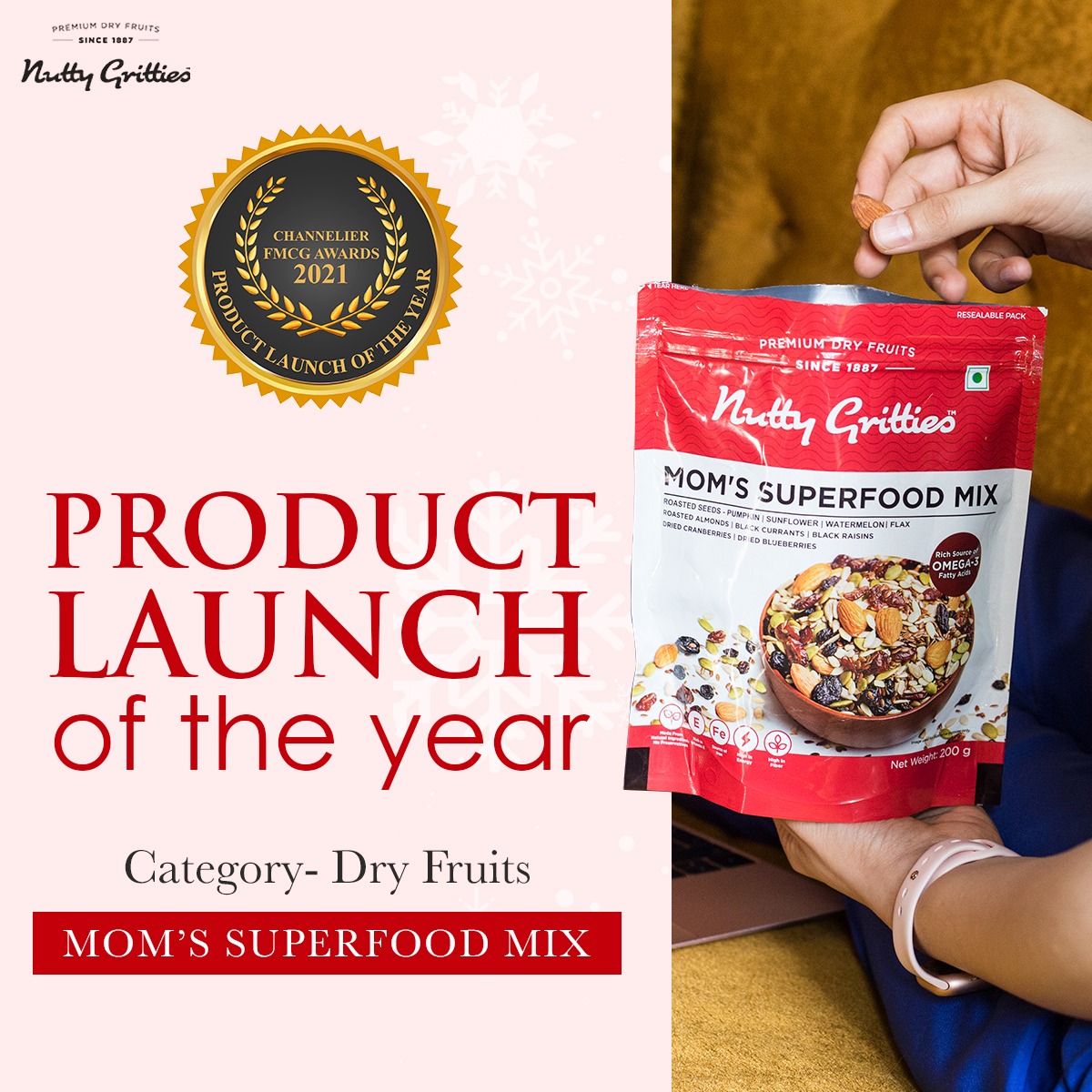 nuttygritties's tweet photo. With immense delight and pride in our hearts, we have an announcement to make📢

Our best selling Mom’s Superfood Mix has marked its name as Product launch of the year in the Dry Fruits Category #FMCGawards🏆by @Channelier 

@dinika_bhatia 

#ProductLaunchOfTheYear https://t.co/5b0xUc2Gee