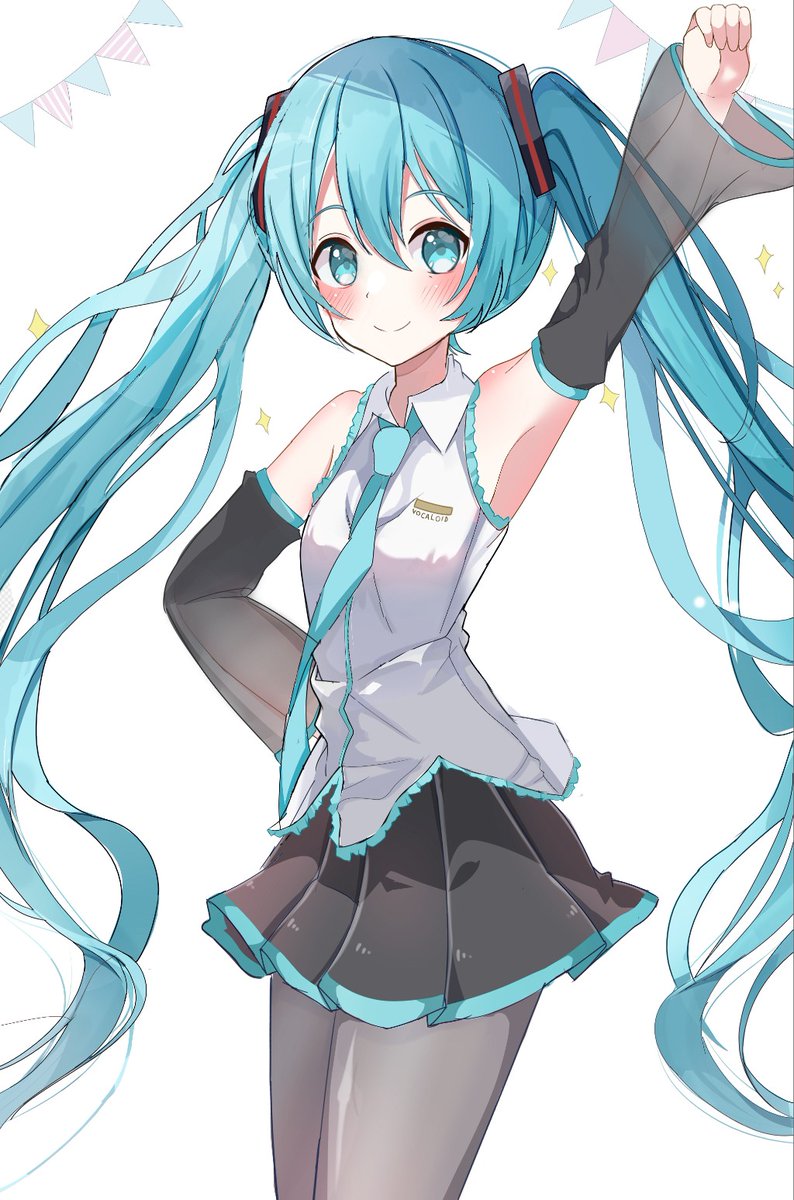 hatsune miku 1girl solo twintails skirt long hair necktie detached sleeves  illustration images