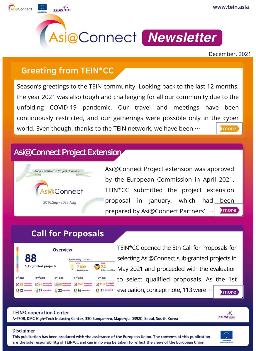 AsiaConnectNews's tweet photo. Asi@Connect Newsletter 2021
For download: https://t.co/LEAQz82a3f...
#AsiaConnectproject #NREN #TEIN #AsiaConnectNewsletter https://t.co/PB0YVeDKoR