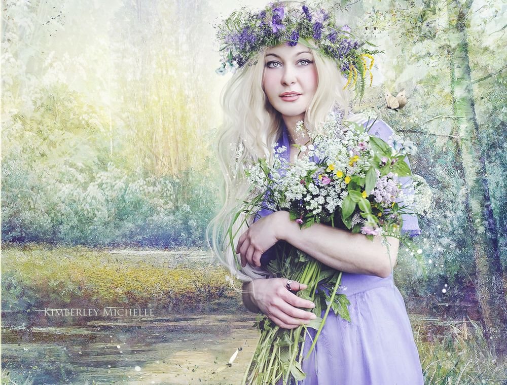 Образ весны в произведениях художников. Девушка в венке из полевых цветов.