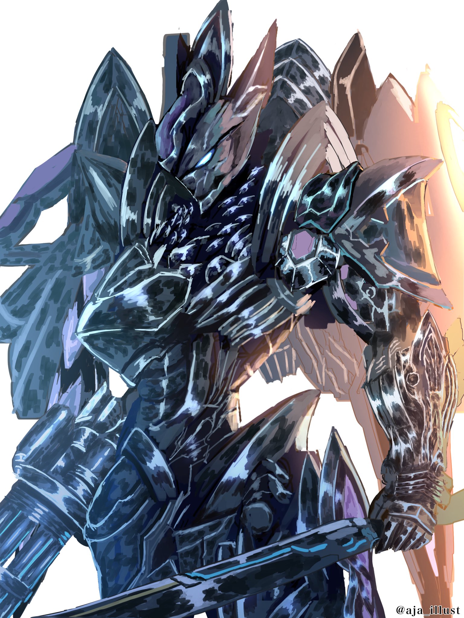 レばじゃ Rebaja 黎明の黒翼 ブラックバード パズドラ パズドライラスト 闇ロボ 年の瀬に渾身のイラスト晒すのでフォローしてください 忍ぶ気ゼロの佇まい T Co F4ff3aqget Twitter