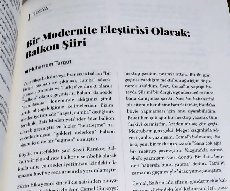 Bir Modernite Eleştirisi Olarak: Balkon Şiiri - Bûtimar, Yaz-Sonbahar 2021 Üstâd Sezai Karakoçʼa rahmet, minnet ve özlemle...