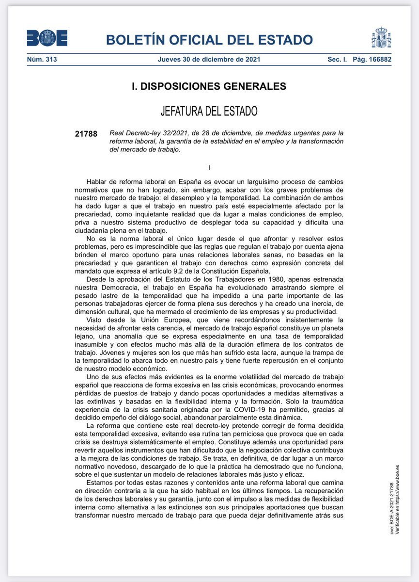 instrabajoyss's tweet photo. ���� #BOE 30.12.21: Publicación de la #Reforma #Laboral. 

Real Decreto-ley 32/2021, de 28 de diciembre, de medidas urgentes para la reforma laboral, la garantía de la estabilidad en el empleo y la transformación del mercado de trabajo.

⬇️

https://t.co/bIiPDvN89U https://t.co/Nbhfu9KkzM