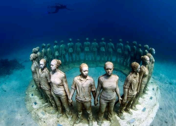 stevemens6's tweet photo. African History
These underwater sculptures are located in the Caribbean sea along the of Grenada. It honors nearly two million African slaves who were thrown overboard from slave ships during the Transatlantic Slave Trade. https://t.co/eJ0jiLBv3z