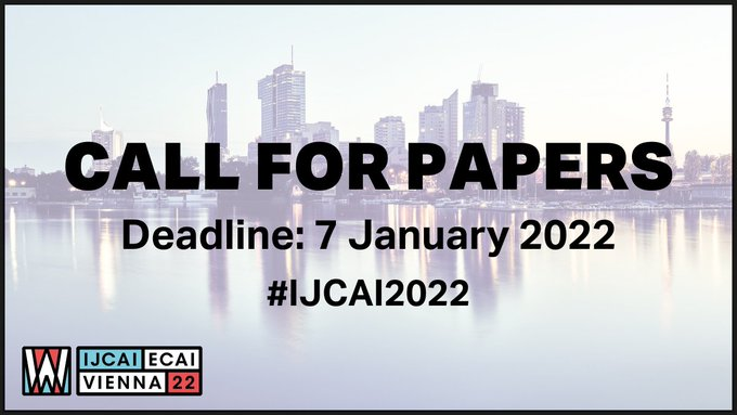 <a href="/IJCAIconf/">IJCAIconf</a>  Submission Site Now Open !

#CfP IJCAI-ECAI 2022 #IJCAI2022 CALL FOR PAPERS

Abstract submission deadline: January 7, 2022
Full paper submission deadline: January 14, 2022
ijcai-22.org/calls-papers/