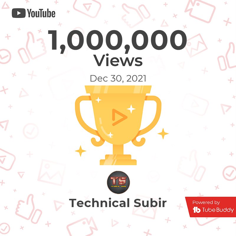 TechnicalSubir's tweet image. 🤗 1 Million views complete today, Technical Subir YouTube channel 😁
#technicalsubir @TubeBuddy @YouTubeIndia @YouTubeCreators