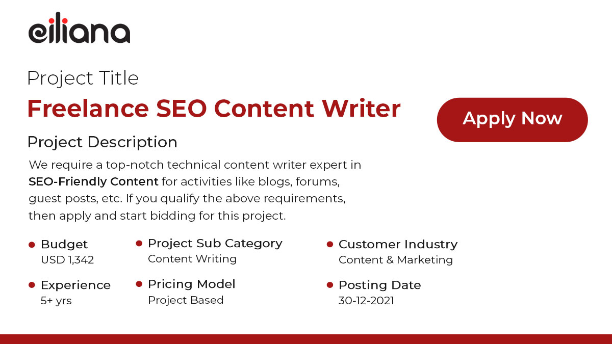 eiliana_world's tweet photo. Here is the next #Freelance opportunity for freelance #technicalcontentwriters who are experts in SEO-Friendly Content. Potential freelancers are already bidding, you can place your bid by signing up with #Eiliana.
Signup with https://t.co/OXQRnVpATH https://t.co/zkocRHIWa3