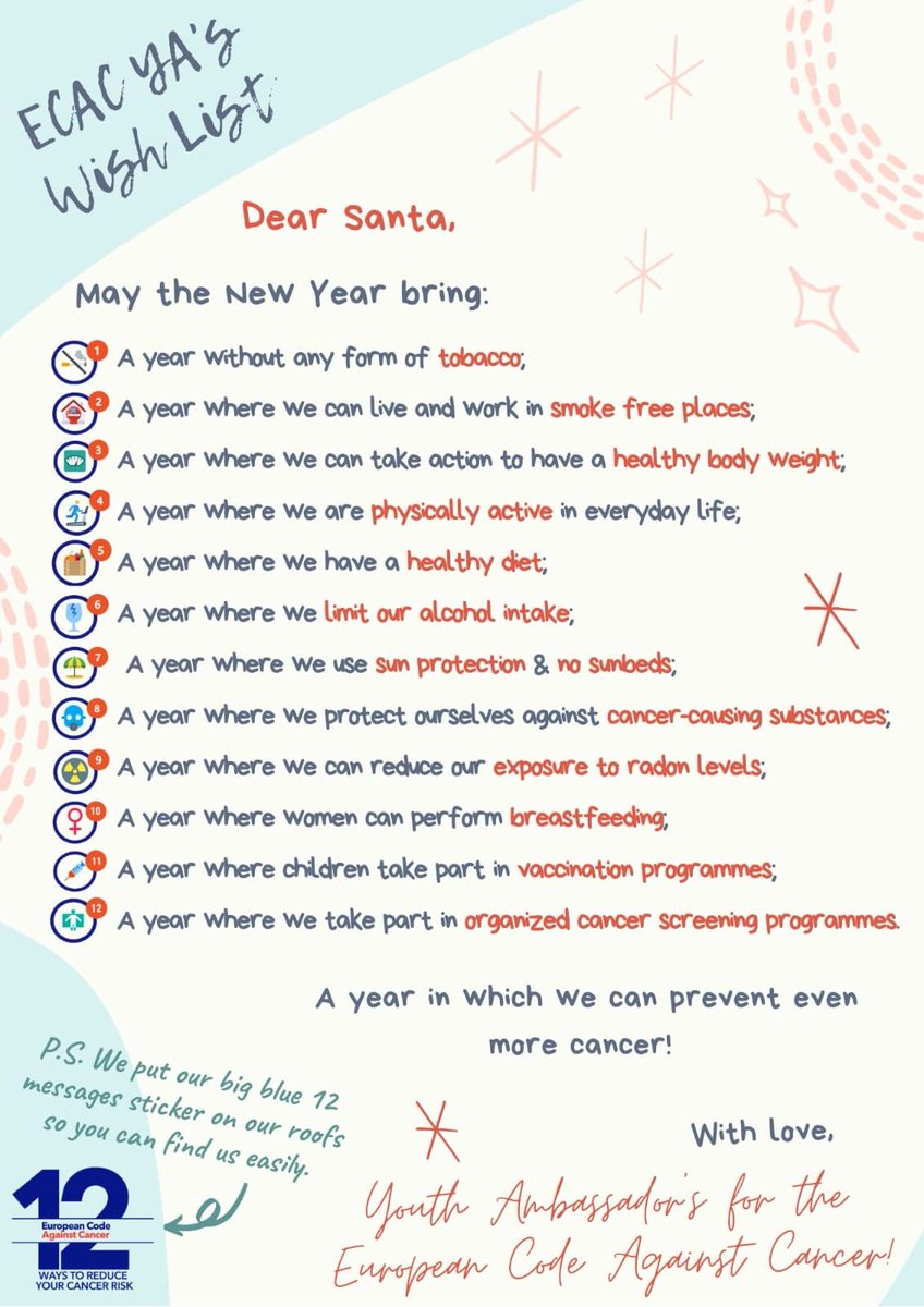 cancercode's tweet photo. 🤩Check out & share the @CancerLeagues #Youth Ambassadors for the #cancercode wish list for 2022!
🎉We wish you a #healthy new year!
#CancerEU #cancerprevention https://t.co/tH2n6fZGNs