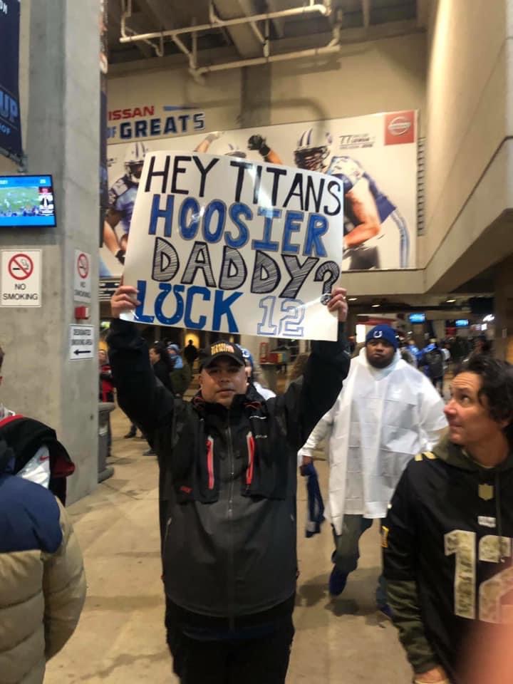 basschaos's tweet photo. 3 years ago I got a last minute text to jump on a plane and watch the @Colts demolish the Titans. Lucky for us, the airport is in our backyard. #SuckforLuck https://t.co/hycAsXtQga