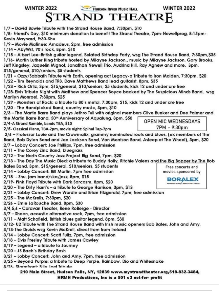 Winter ‘22 lineup card for the Strand. 👀check out some of these names👀 The amazing work continues. Congratulations to Jonathon, his team, and all the supporters of the Strand Theatre.