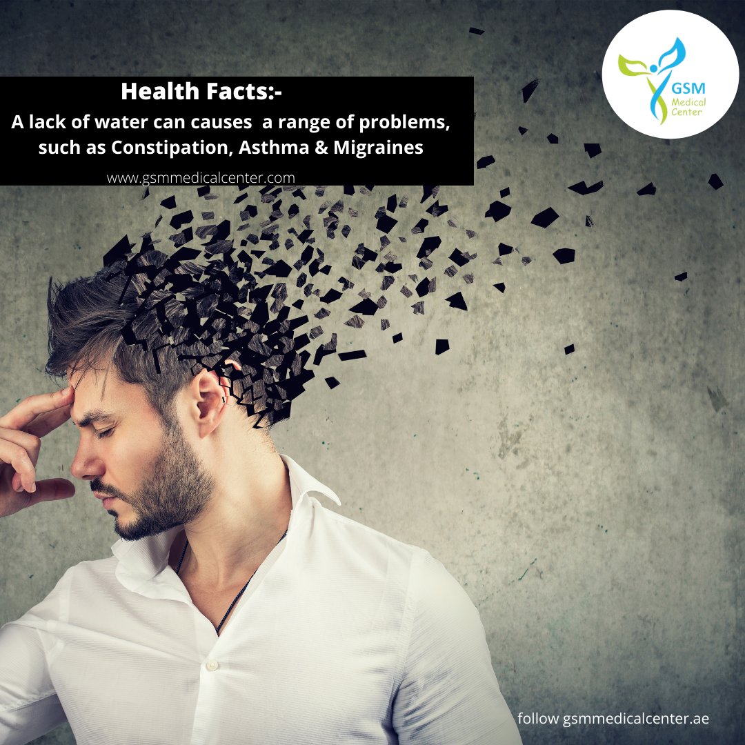 GsmMedical's tweet photo. A lack of water can Cause a Rage of Problems, such as constipation, Asthma, Allergy and Migraines.
Like &amp; share this post.
#healthfact #bodyfact #healthbodyfact #constipation #Asthma #Allergy #migraines #gsmmedical #duabihealth #healthdubai #uae #healthylife https://t.co/VglvXGvH10