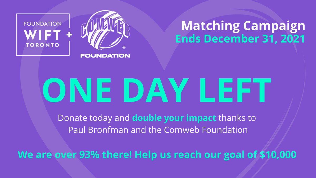 WIFT's tweet photo. #ONEMOREDAY to show your support for Women in Film, Televison and Media. #Donate today to the annual Foundation for WIFT Toronto #MatchingCampaign and you could provide the #opportunity that someone is searching for. Visit https://t.co/eDSvkVrlyV today! https://t.co/6BmFCx777k
