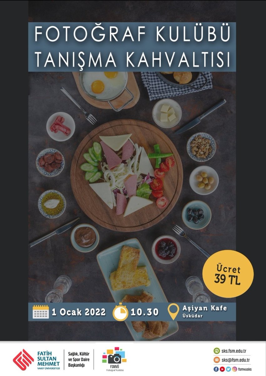 Fotoğraf Kulübünden hepinize merhaba🥳🥳
Hem kulübümüzü tanıtma hem de kulüp içi tanışmayı gerçekleştireceğimiz Fotoğraf Kulübü tanışma kahvaltımıza hepiniz davetlisiniz💫💫💫

Katılım için mail adresimizden veya DM'den bize ulaşabilirsiniz.
Mail: fsmvufotografkulubu@gmail.com