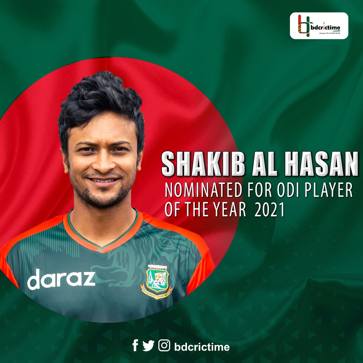 BDCricTime's tweet photo. Just In : Shakib Al Hasan has been nominated for the men's ODI player of the year.

#Bangladesh #SAH75 #CricketTwitter https://t.co/h9J6lCsOck