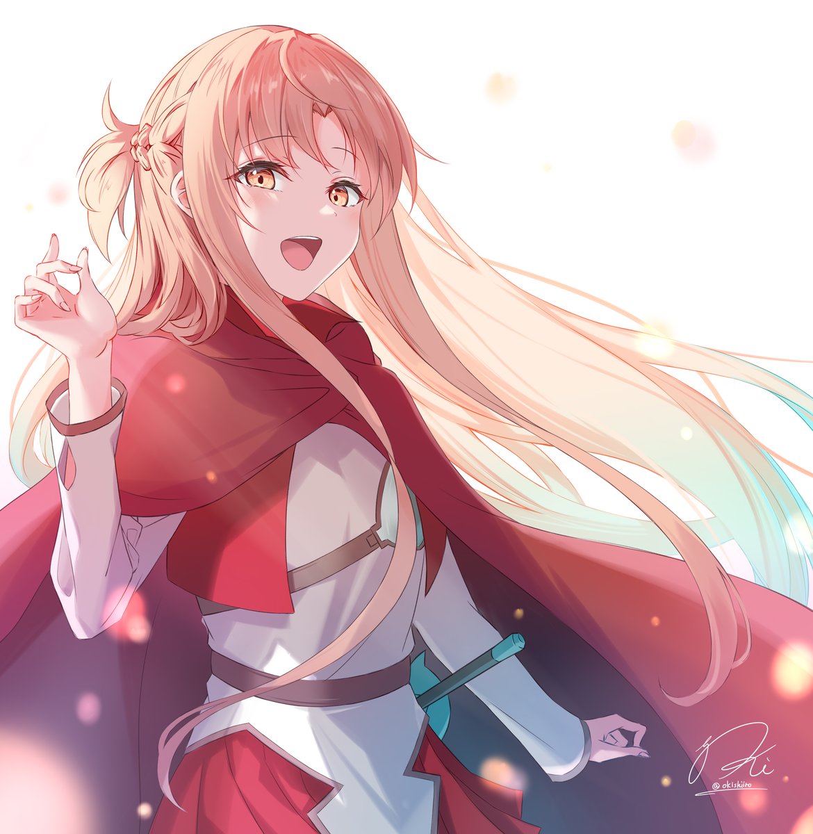 asuna (sao) 1girl solo long hair skirt red skirt open mouth long sleeves  illustration images