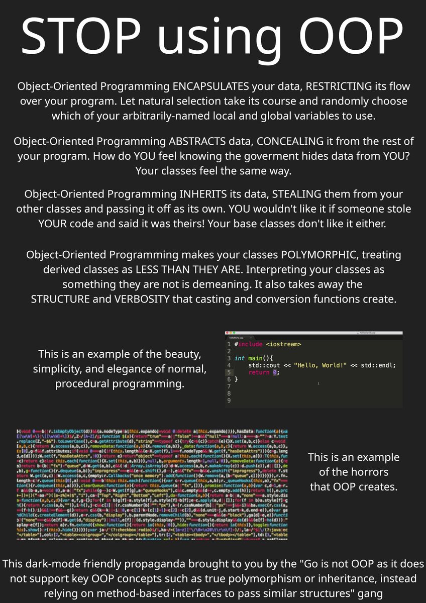 PR0GRAMMERHUM0R's tweet photo. Stop using OOP today https://t.co/eoUZpw6Zu3 https://t.co/ta5L1Ncx52