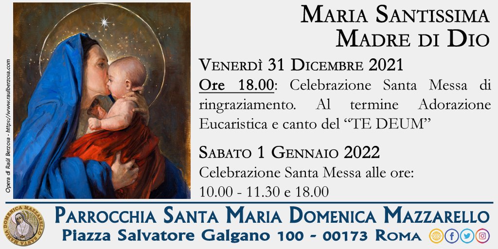 ParrocchiaSMDM's tweet photo. Pubblichiamo gli orari delle celebrazioni previste in Parrocchia durante la solennità di Maria Santissima Madre di Dio (31 dicembre 2021 e 1 gennaio 2022). https://t.co/xPEjHCcETJ