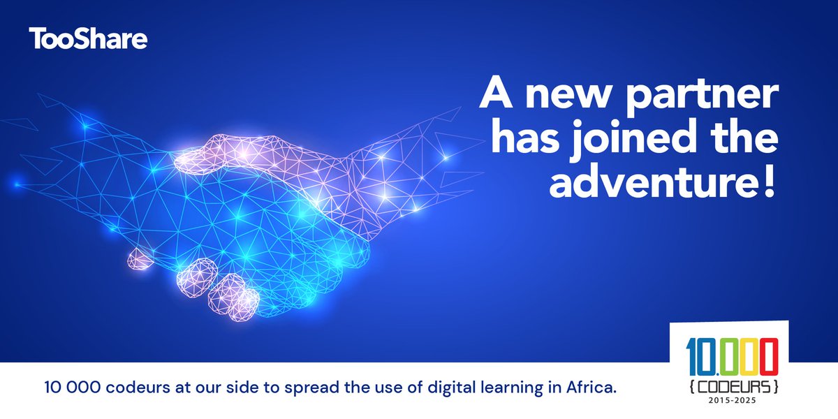 tooshare_africa's tweet photo. [#Partnership]

TooShare and @10000codeurs become partners to continue to popularize digital learning in Africa.

Find all the news about Douglas MBIANDOU's initiative on our platform.

#JoinTooShare #ExtendYourWorld #Kebetu 
https://t.co/eRm41jxGCx ⬅️⬅️ https://t.co/hzQuV1xe0G