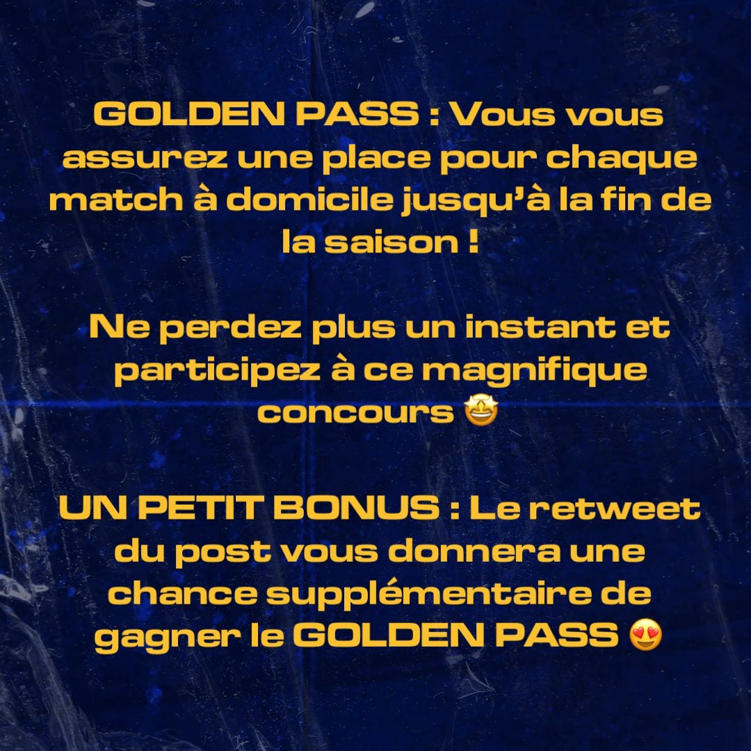 Si d’ici le 31 décembre 2021 à 23h59 nous atteignons les 2000 abonnés sur notre compte, nous organisons un tirage au sort parmi nos followers ! Le cadeau ne sera pas une écharpe, pas une place, pas un maillot… mais un GOLDEN PASS pour le reste de la saison !