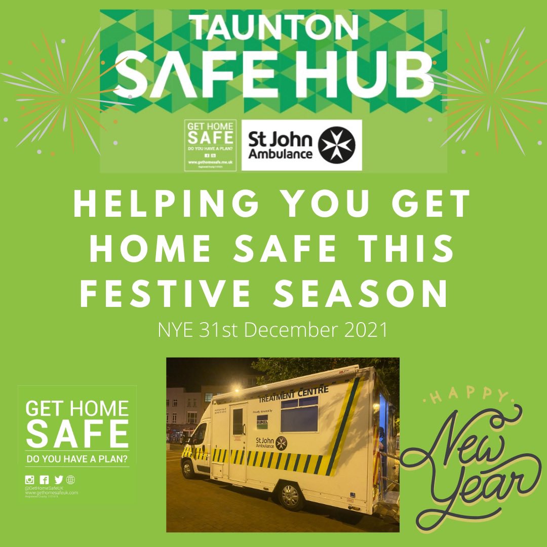 GetHomeSafeUK's tweet photo. Tomorrow night - NYE the Taunton Safe Hub run by the amazing @stjohnambulance @SjaTaunton  will be helping our community get home safe #gethomesafeuk https://t.co/mb4NPtUQFd