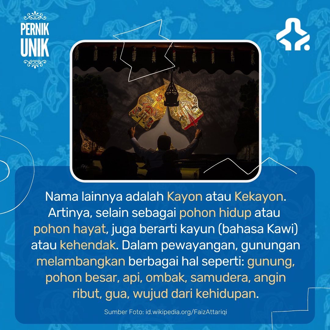 Gunungan wayang mengandung filosofi yang dalam mengenai relasi manusia dengan Sang Pencipta. Mari kita simak pada gambar di bawah yuk. 

#PernikUnikIndonesiana