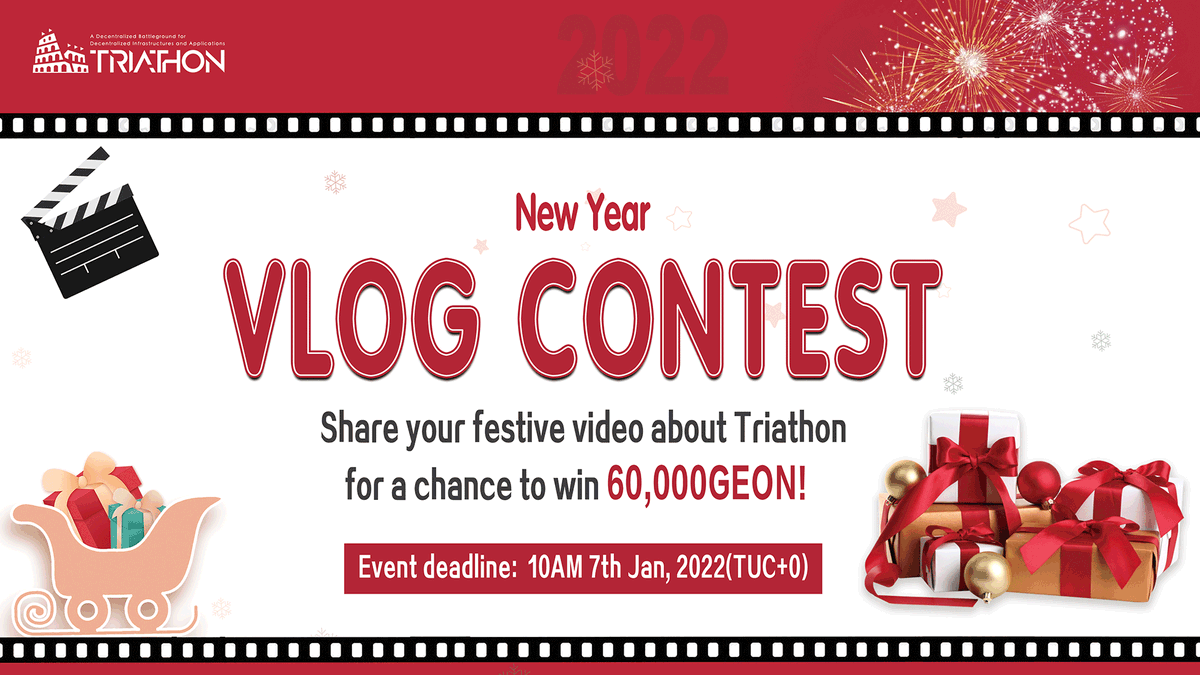 🎉Triathon New Year Giveaway！🥂

🎈Thanks for being with us in 2021. As a token of appreciation.💰We're giving away 60,000GEON. 

⏰Deadline: 10AM 7th Jan, 2022(TUC+0)

🔹Submit your vlog: forms.gle/87Auh2PgAn4a2w…

📎 More details：medium.com/@Triathon/tria…