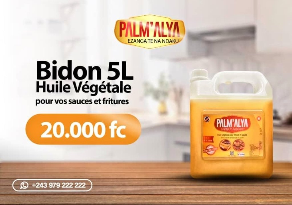 SORAZIZ's tweet photo. Aucune maison à Kin sans Palm'Alya!!!
Bolambaka tous les jours, commandez votre huile en DM et on livre à votre porte. Paiement via mobile-money ou sur place au moment de la livraison. Encourageons l'entrepreneuriat local svp!!! (C'est notre @Sharufa_ qui les vend).
#Tofulana https://t.co/VqpgVgvmdp