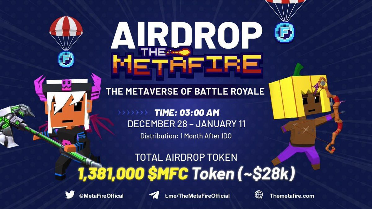 🔰 MetaFire Airdrop 
🎁 Reward Pool: 999,000 MFC
👥 Referral: Top 100 Referrals
🧶 Rate: ⭐️⭐️⭐️⭐️⭐️
🗓 Distribution Date: within 1 Month after IDO

📚 Airdrop Link: t.me/MetaFire_Airdr…

📡 Website: themetafire.com #AirdropRampage