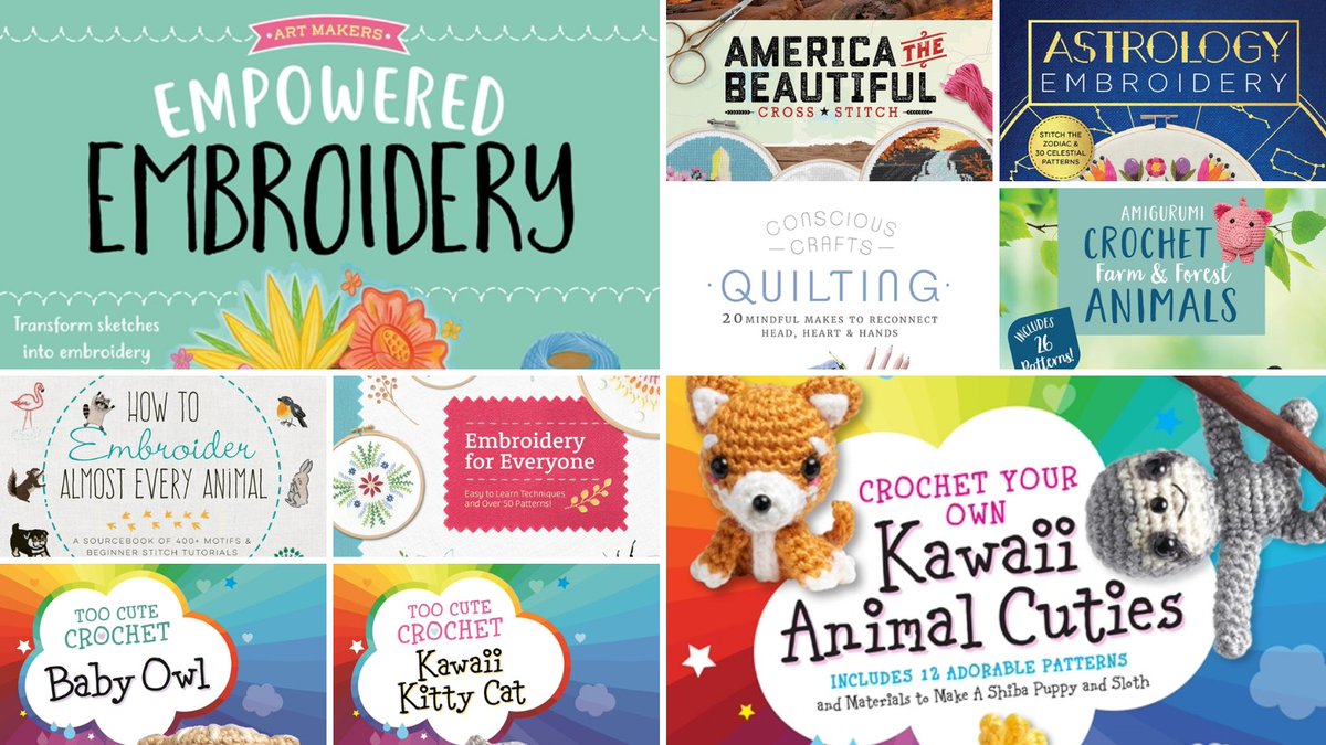 QuartoCreates's tweet photo. Embroidery, crochet, and quilting - we loved these books from 2021! Have you tried any needlecrafts?

#walterfoster #beckermayer #quarrybooks #leapingharepress #crochet #embroidery #crossstitch #kawaii https://t.co/oqm8aYD31R