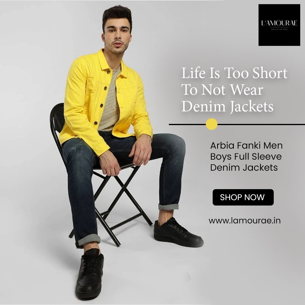 lamourae's tweet photo. Discover your own Style Statement !!
Purchase this Stylish Arabia Fanki Men &amp; Boys Full Sleeve Denim Jackets with Lamourae . 
Life is too short to not wear Denim Jackets. 
For more - https://t.co/4Qhm93RLJX
#Lamourae #Trendy #Frocks #Romantic #Dress https://t.co/E97Uh9lUaX