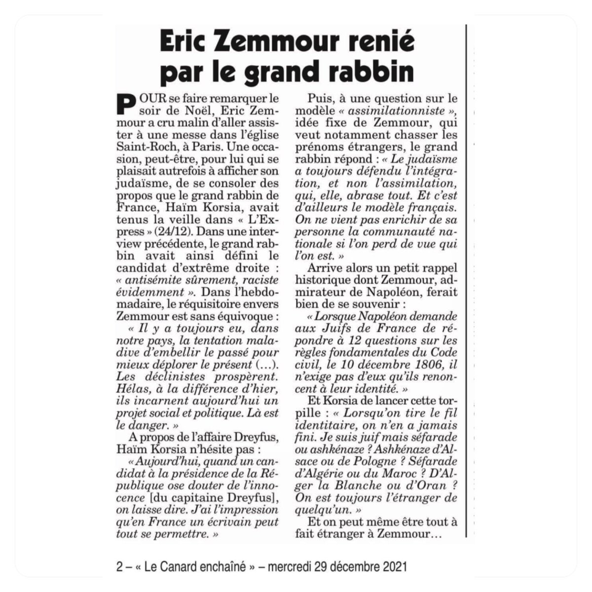 progressistes__'s tweet photo. #EricZemmour dans @canardenchaine https://t.co/58gDoMw4JD
