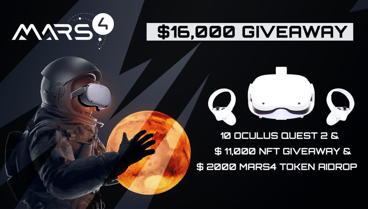 🚀 Mars4 giveaway 

🏆10 Oculus Quest 2 for Mars NFT landowners
🏆$2000 MARS4 tokens split among 200 Random winners
🏆15 Mars Land NFTs for 15 Random winners
🏆5 Mars Land NFTs split between the top 5 Participants 

🔗Join Airdrop : gleam.io/48vJO/keep-you…

#AirdropKing