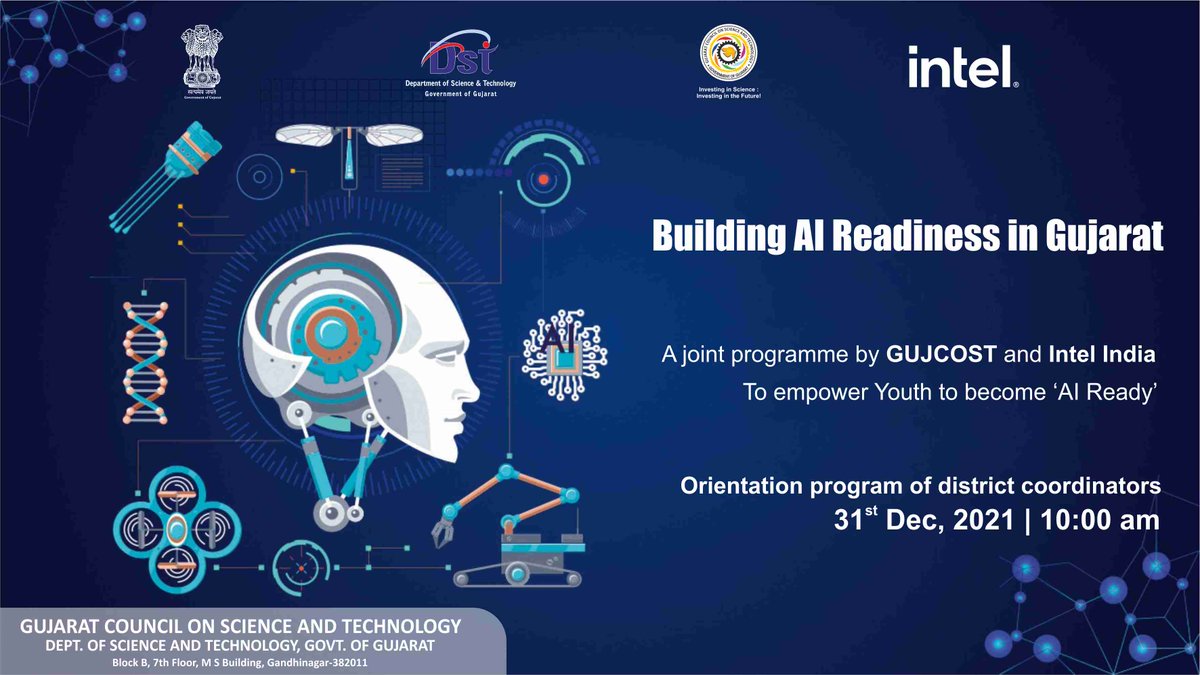 InfoGujcost's tweet photo. @InfoGujcost in collaboration with @intel aims to empower youth with the power of #AI. 
@Ai4Youth intends to raise awareness on the productive uses of #ArtificialIntelligence amongst the school students, teachers &amp; community members.
@vnehra @dstGujarat @narottamsahoo @Shwetakhur https://t.co/KcDnSpQvtw