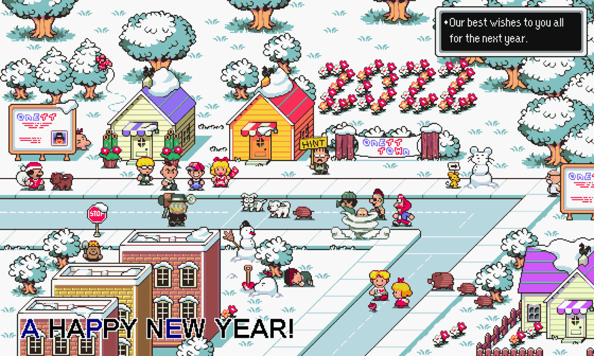Happy new year! Here is a gift from our team of artists. Enjoy this faithful recreation of an Onett-themed New Year’s card that APE send out in 1994.

Source: earthboundcentral.com/2015/01/happy-…