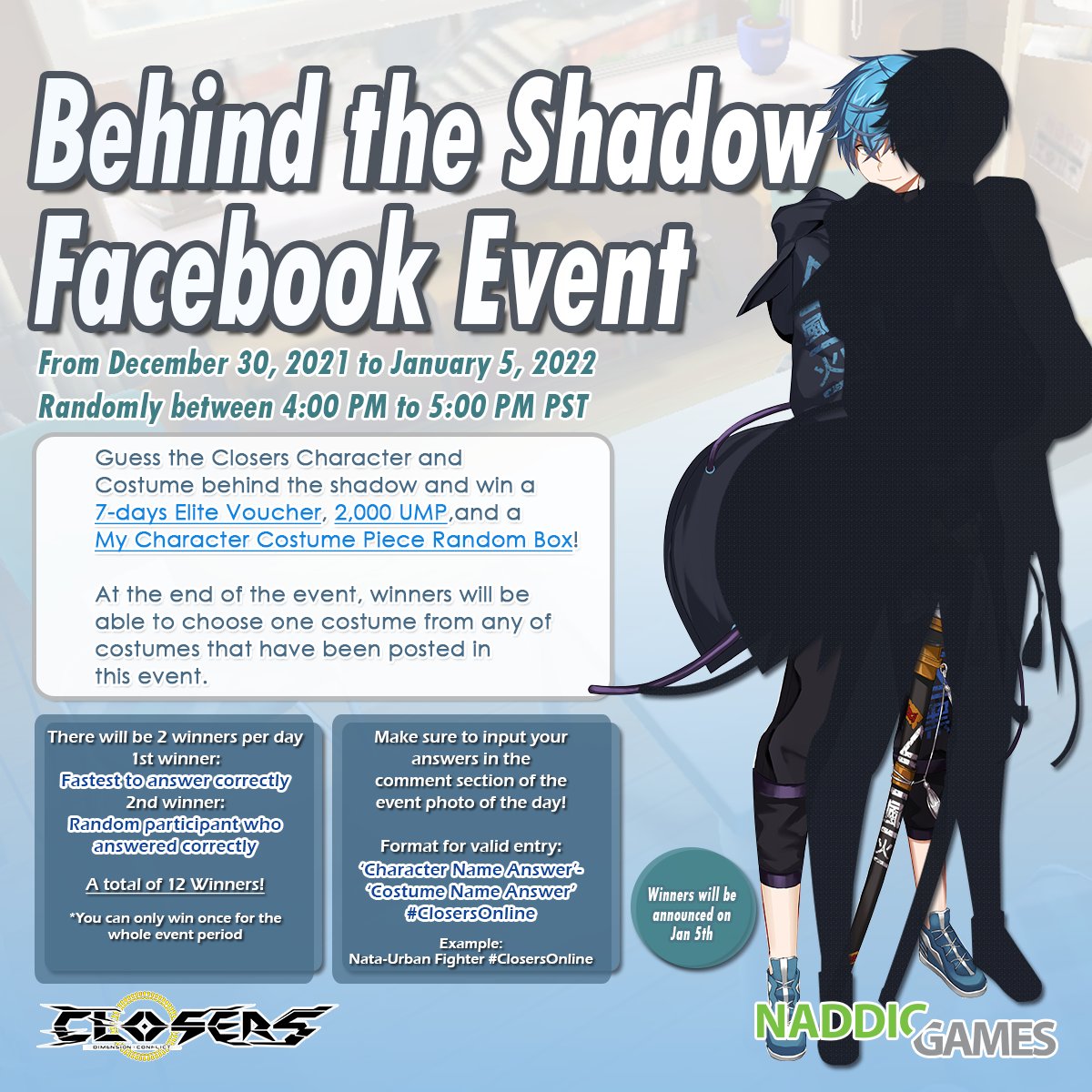 ClosersGame's tweet photo. Who is lurking behind those shadows? Guess the Closers who is hiding including their outfit!
During the event period, we will be posting a Closers photo where you can only see his/her shadow.
Join here: https://t.co/pMwvUcEsWB
#GMevent #facebook #ClosersOnline #closers #naddic https://t.co/NUTxH5yJ38