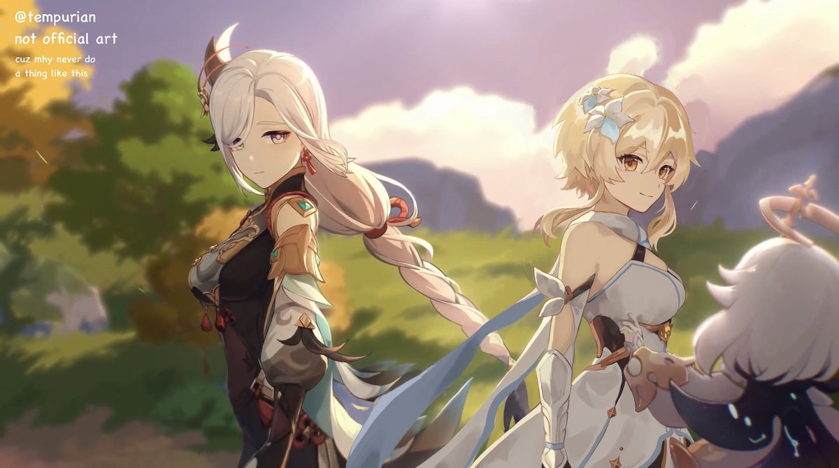 Tempurian's tweet photo. ***edit art not official**  
from Shenhe teaser https://t.co/wWS9enBB1r 
#shenhe &amp; #lumine version https://t.co/7Rc0WrmIzS