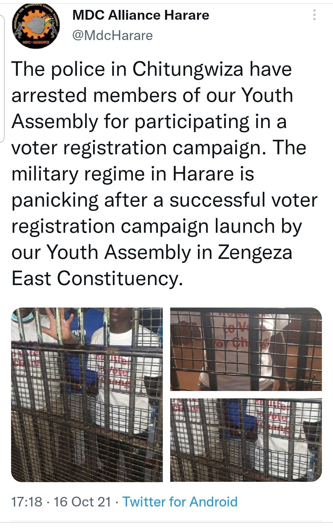 Hopewell Chin'ono on X: How does one say the opposition is not mobilizing on the ground when we have clear and undeniable evidence of @mdczimbabwe cadres in medieval cages after being arrested