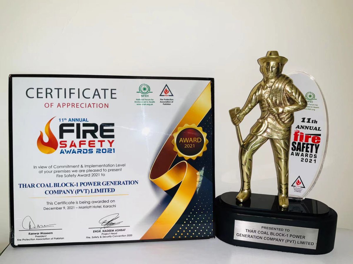 TharCoalBLock1's tweet image. We are humbled and honored to be recognized and awarded the 11th Fire and Safety Award by the National Forum for Environment and Health (NFEH) for our commitment and continuous efforts in safety and hazard preventions.

#CPEC  #TCB-1 #NFEH Award